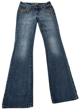 VTG 2008 Express Stella Bootcut Jeans Size 0 Embellished Rhinestone Y2K McBling